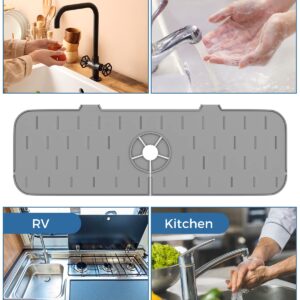 Kitchen Sink Splash Guard - 18 inch Silicone Faucet Handle Drip Catcher Tray, Dish Soap Sponge Holder Mat Behind Faucet, Kitchen Gadgets Sink Accessories Drying Mat Sink Caddy Organizer for Kitchen