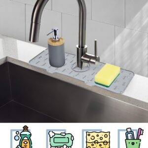 Kitchen Sink Splash Guard - 18 inch Silicone Faucet Handle Drip Catcher Tray, Dish Soap Sponge Holder Mat Behind Faucet, Kitchen Gadgets Sink Accessories Drying Mat Sink Caddy Organizer for Kitchen