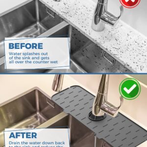 Kitchen Sink Splash Guard - 18 inch Silicone Faucet Handle Drip Catcher Tray, Dish Soap Sponge Holder Mat Behind Faucet, Kitchen Gadgets Sink Accessories Drying Mat Sink Caddy Organizer for Kitchen