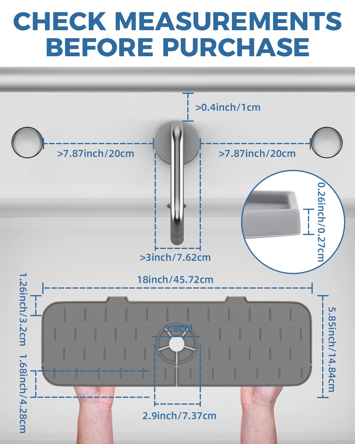 Kitchen Sink Splash Guard - 18 inch Silicone Faucet Handle Drip Catcher Tray, Dish Soap Sponge Holder Mat Behind Faucet, Kitchen Gadgets Sink Accessories Drying Mat Sink Caddy Organizer for Kitchen