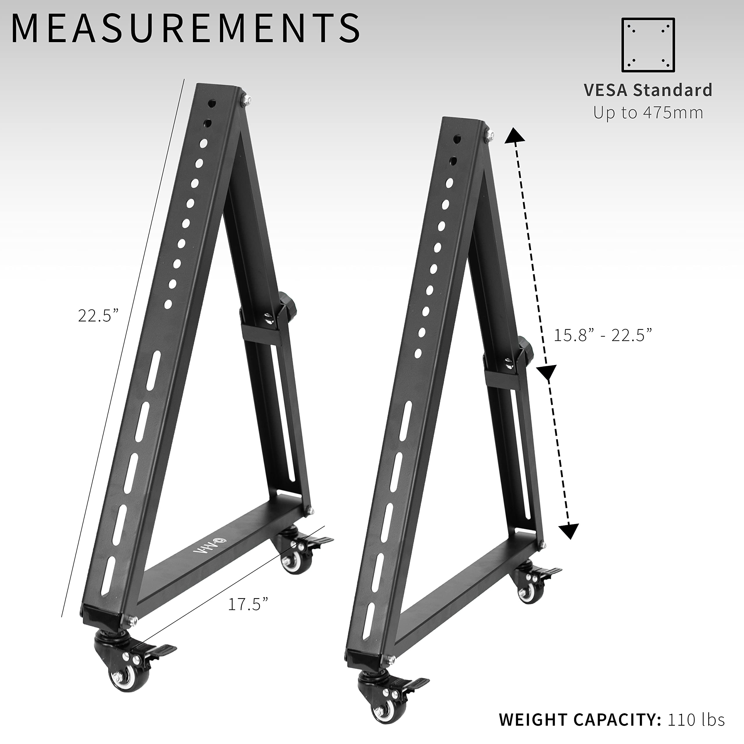 VIVO Low Height Mobile TV Stand for 32 to 65 inch Flat Curved Screens, LED LCD, Adjustable Floor Monitor Cart, Rolling TV Mount with Wheels, Black, STAND-TV01L