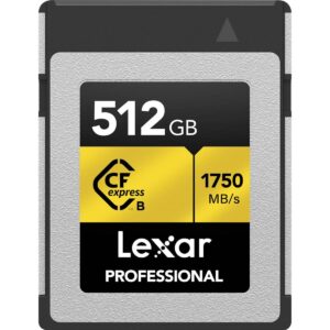 lexar 512gb professional cfexpress type b memory card gold series, up to 1750mb/s read, raw 8k video recording, supports pcie 3.0 and nvme (lcxexpr512g-rneng)