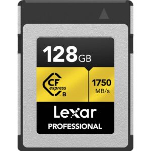 lexar 128gb professional cfexpress type b memory card gold series, up to 1750mb/s read, raw 8k video recording, supports pcie 3.0 and nvme (lcxexpr128g-rneng)