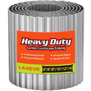 laveve corrugated metal garden edging - sturdy border perfect for diy flower beds and landscaping borders (silver, 8 inch x 20ft)