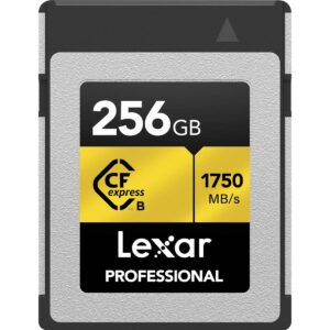 lexar 256gb professional cfexpress type b memory card gold series, up to 1750mb/s read, raw 8k video recording, supports pcie 3.0 and nvme (lcxexpr256g-rneng)