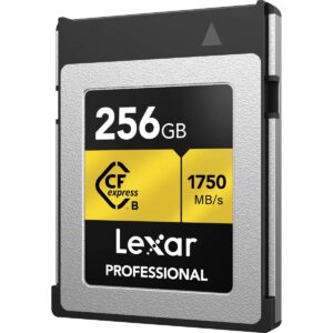 Lexar 256GB Professional CFexpress Type B Memory Card GOLD Series, Up To 1750MB/s Read, Raw 8K Video Recording, Supports PCIe 3.0 and NVMe (LCXEXPR256G-RNENG)