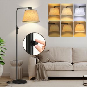 fortand floor lamp with 3 color temperatures for living room bedroom office, arc modern standing lamp tall bright corner floor lamp with shade, stepless adjustable 3000k-6500k colors, 9w led bulb