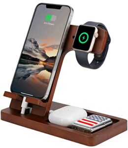 3 in 1 charging station, wood charger stand for iphone, ipad, apple watch, airpods, wood phone docking station, phone charging station organizer, charging stand, dad gifts for men