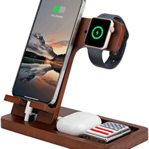 3 in 1 Charging Station, Wood Charger Stand for iPhone, iPad, Apple Watch, AirPods, Wood Phone Docking Station, Phone Charging Station Organizer, Charging Stand, Dad Gifts for Men