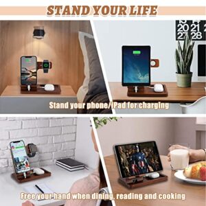 3 in 1 Charging Station, Wood Charger Stand for iPhone, iPad, Apple Watch, AirPods, Wood Phone Docking Station, Phone Charging Station Organizer, Charging Stand, Dad Gifts for Men
