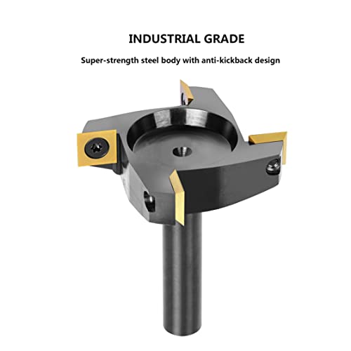 SpeTool CNC Spoilboard Surfacing Router Bit 1/2" Shank 2-1/2" Cutting Diameter,4 Wings Coated Carbide Insert Slab Flatting Router Planer Bit Wood Planing Bit Woodworking Tools