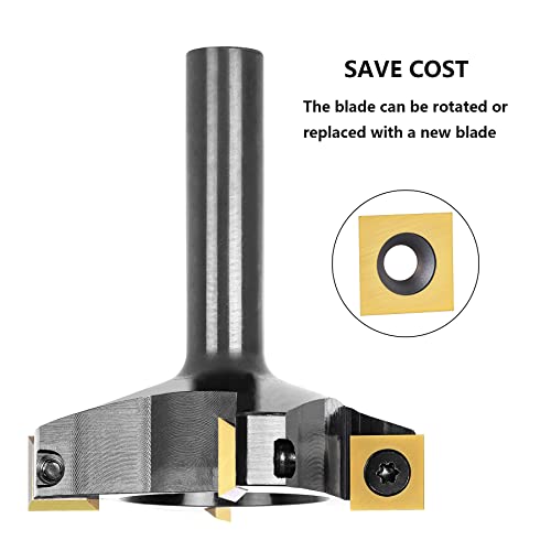 SpeTool CNC Spoilboard Surfacing Router Bit 1/2" Shank 2-1/2" Cutting Diameter,4 Wings Coated Carbide Insert Slab Flatting Router Planer Bit Wood Planing Bit Woodworking Tools