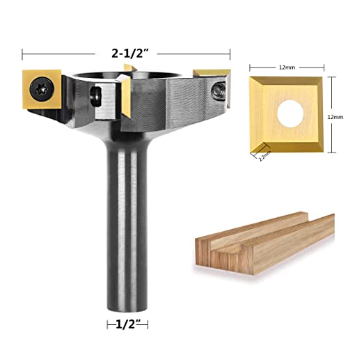 SpeTool CNC Spoilboard Surfacing Router Bit 1/2" Shank 2-1/2" Cutting Diameter,4 Wings Coated Carbide Insert Slab Flatting Router Planer Bit Wood Planing Bit Woodworking Tools