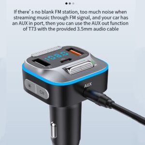 Bluetooth Car Adapter, Hi-Fi Bass Sound, Bluetooth Transmitter, FM Radio, Handsfree Calls, Fast Charging, 7 LED Colors, AUX Output, U Disk Support, Bluetooth Adapter for Car