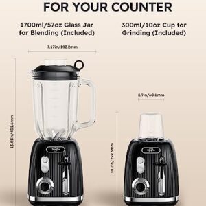 Sangcon 800W Blender for Shakes and Smoothies with 57 Oz Glass Jar & 10 Oz Grinding Cup, Smoothie Blenders and Food Processor Combo for Kitchen with 2 Speeds + Pulse, 6 Fins Blade & Grinding Blade