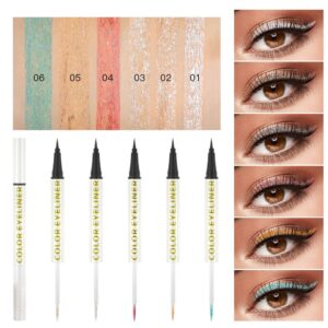 UOCK Double Ended Eyeliner Set - Black & Metallic Liquid Eyeliner Glitter Eyeliner Liquid Sparkling Eyeshadow Waterproof Glowing Eye Makeup Set (03#Silver)