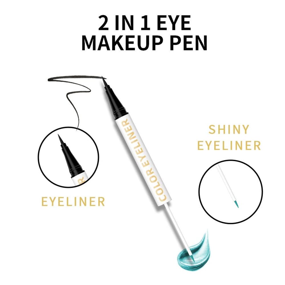 UOCK Double Ended Eyeliner Set - Black & Metallic Liquid Eyeliner Glitter Eyeliner Liquid Sparkling Eyeshadow Waterproof Glowing Eye Makeup Set (03#Silver)