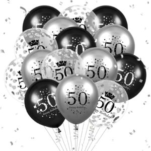 50th birthday balloons decorations 15pcs black silver happy 50th birthday party latex confetti balloons for men women 50th anniversary happy birthday party decor supplies 12 inches