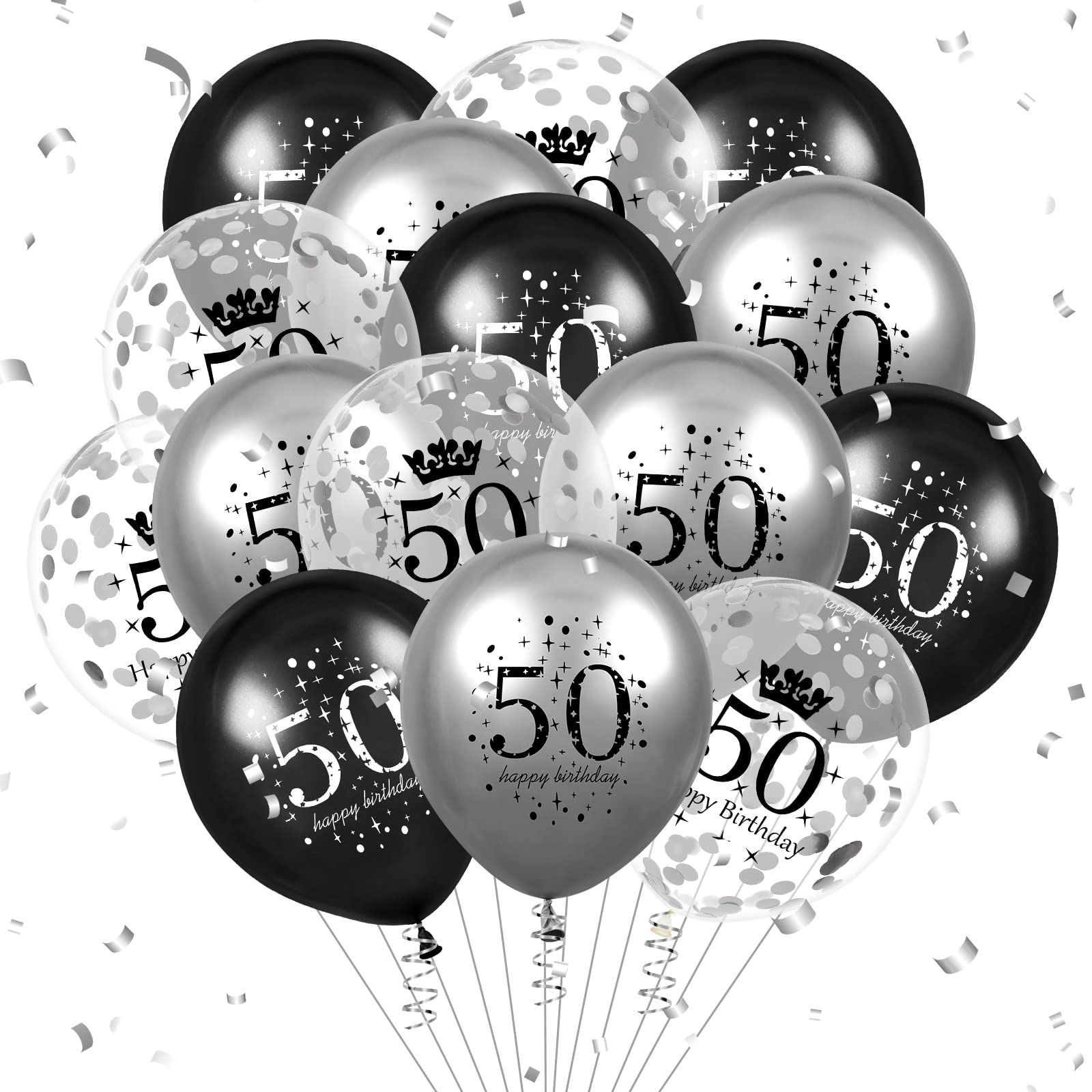 50th Birthday Balloons Decorations 15pcs Black Silver Happy 50th Birthday Party Latex Confetti Balloons for Men Women 50th Anniversary Happy Birthday Party Decor Supplies 12 inches