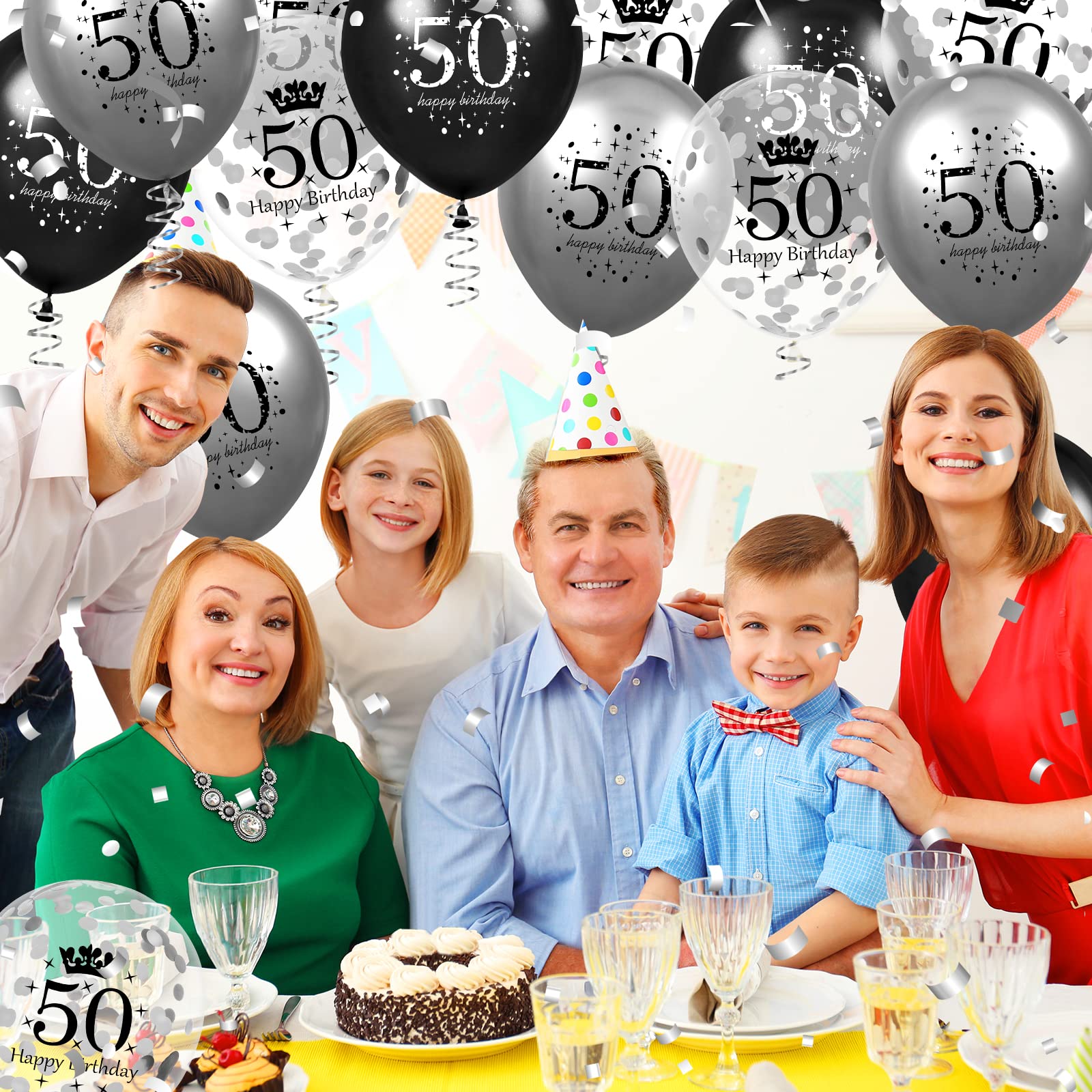 50th Birthday Balloons Decorations 15pcs Black Silver Happy 50th Birthday Party Latex Confetti Balloons for Men Women 50th Anniversary Happy Birthday Party Decor Supplies 12 inches