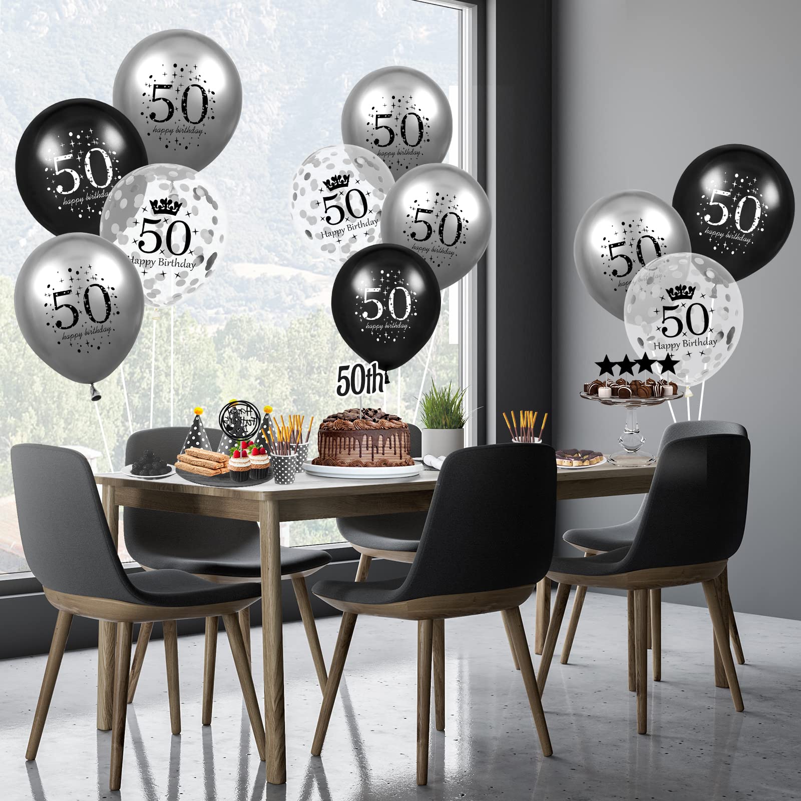 50th Birthday Balloons Decorations 15pcs Black Silver Happy 50th Birthday Party Latex Confetti Balloons for Men Women 50th Anniversary Happy Birthday Party Decor Supplies 12 inches
