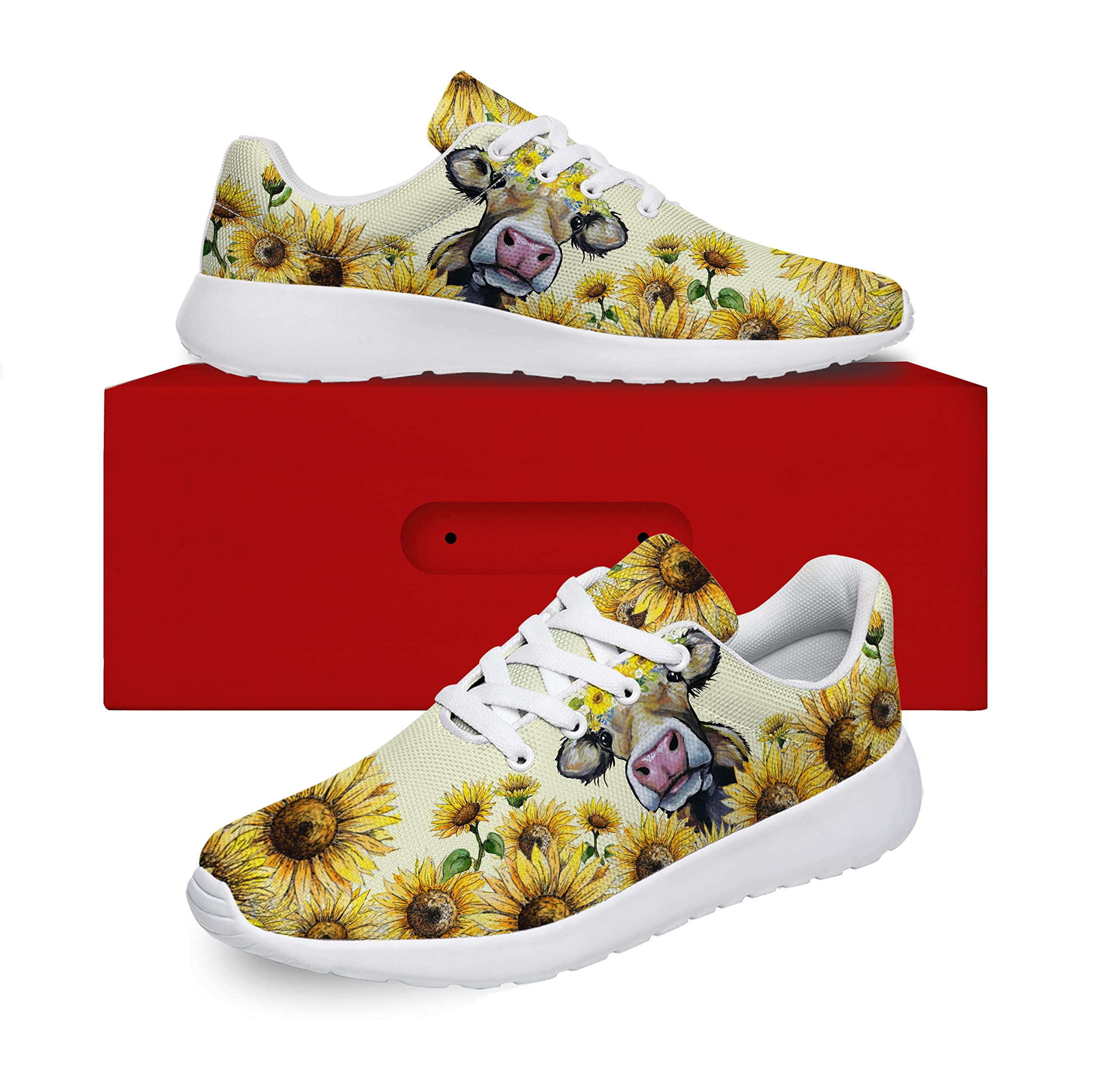 lodaden Women Tennis Shoes Men Sport Running Walking Shoes Outdoor Fashion Lightweight Cow Print Sneakers,US Size 9 Women/7.5 Men