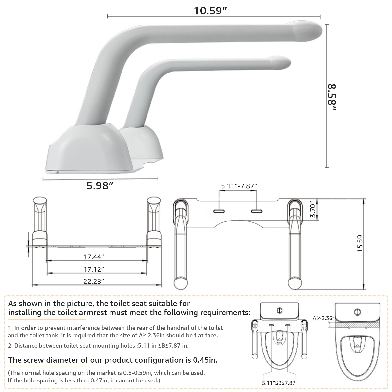 KSITEX Toilet Safety Rails for Elderly, Toilet Safety Frame Senior with Armrest Handles Fold or Lift Toilet Grab Bar Heavy Duty (520 LB) Stable Support