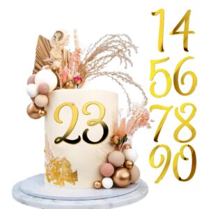 acrylic cake numbers topper, 0-9 numbers happy birthday cake topper gold acrylic wedding party cupcake toppers for birthday party wedding anniversary decorations