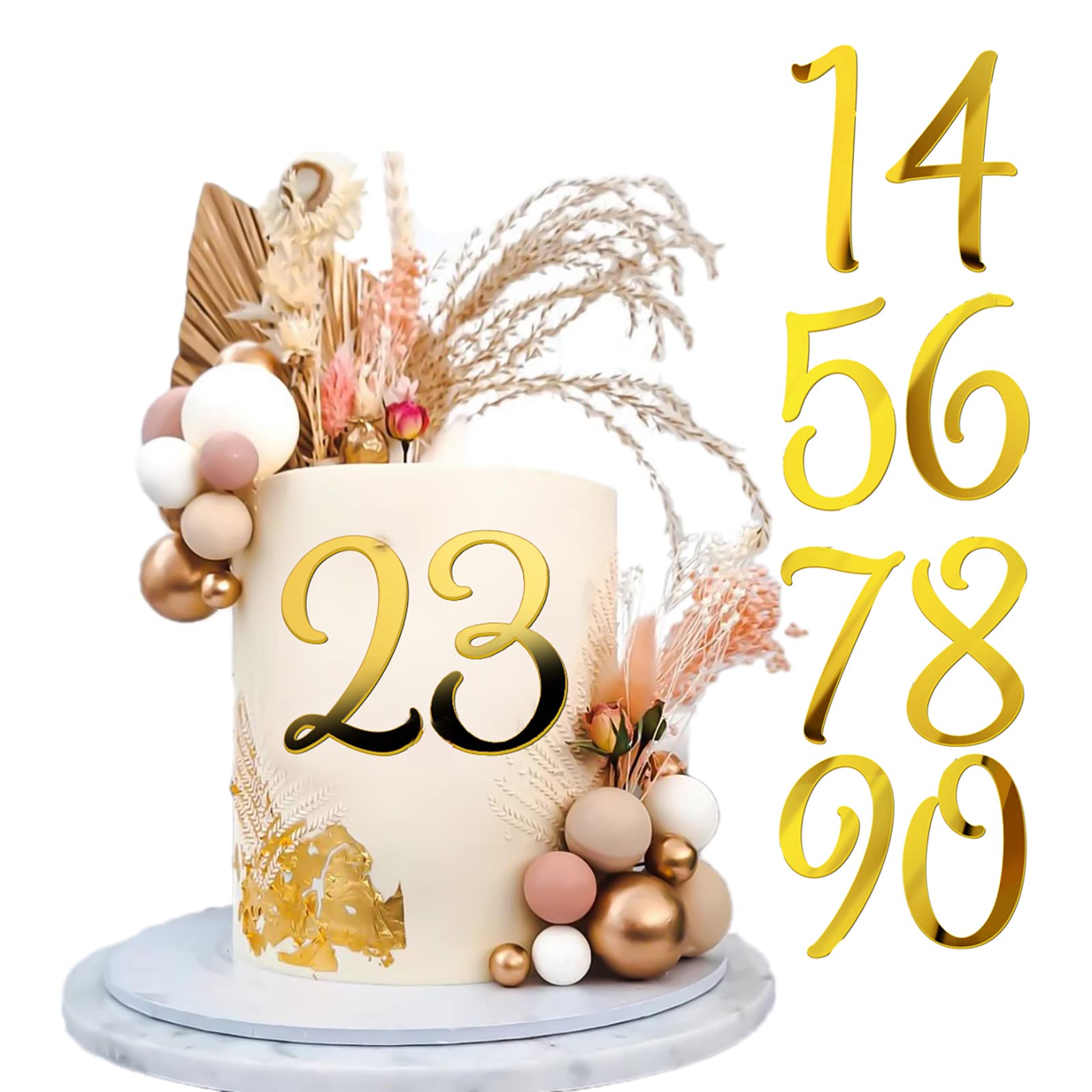 Acrylic Cake Numbers Topper, 0-9 Numbers Happy Birthday Cake Topper Gold Acrylic Wedding Party Cupcake Toppers for Birthday Party Wedding Anniversary Decorations