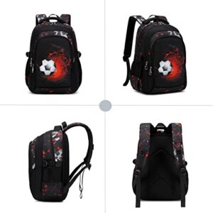mezhsa Boys Backpack Kids Bookbag Durable Elementary Middle School Bags Soccer 18in (Red)