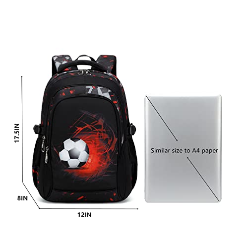 mezhsa Boys Backpack Kids Bookbag Durable Elementary Middle School Bags Soccer 18in (Red)