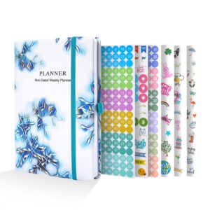 undated weekly planner - weekly goals notebook, journal & agenda to improve time management appointment book journal for work & personal life, a5 size hardcover+stickers (colors 18)