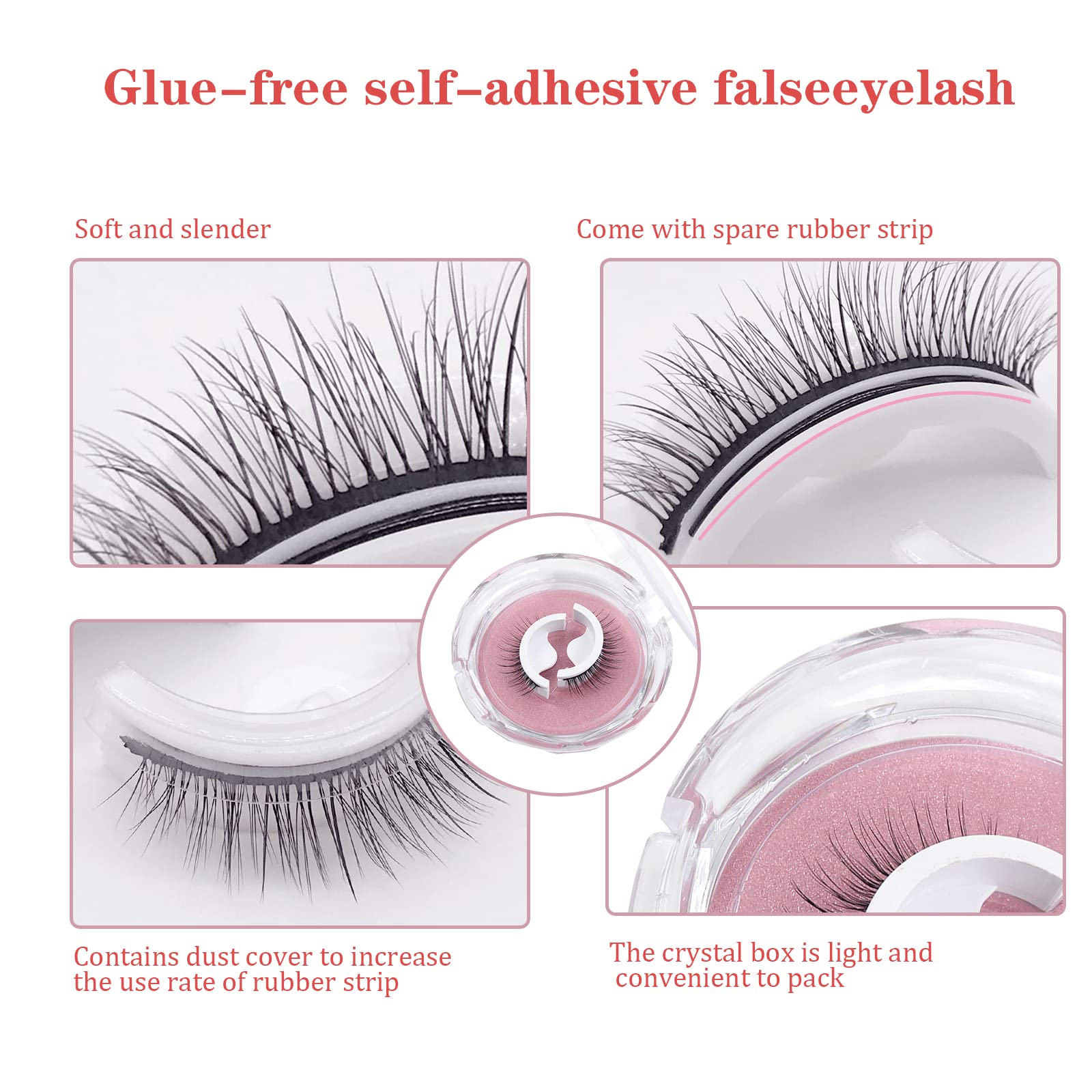 Reusable Self Adhesive Eyelashes, Eyelashes Fluffy Natural Look No Glue Needed, False Lashes Natural Look and Waterproof,Reusable False Lashes Easy put on,False Eyelashes Gift for Women Girls