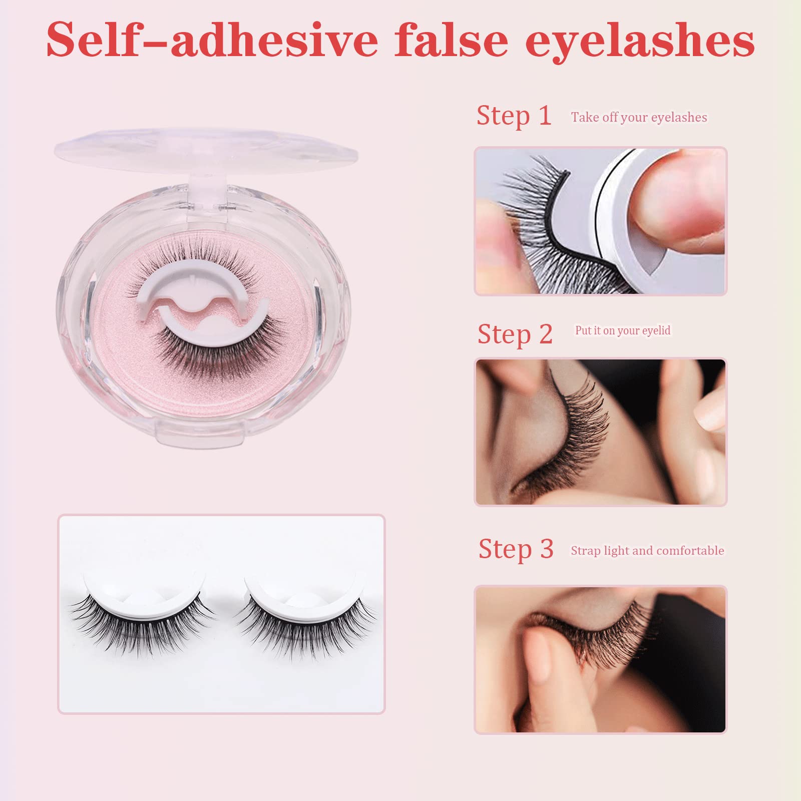 Reusable Self Adhesive Eyelashes, Eyelashes Fluffy Natural Look No Glue Needed, False Lashes Natural Look and Waterproof,Reusable False Lashes Easy put on,False Eyelashes Gift for Women Girls