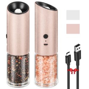 vucchini electric gold salt and pepper grinder set - adjustable coarseness automatic pepper mill grinder - one hand automatic operation rechargeable stainless steel salt grinder pink