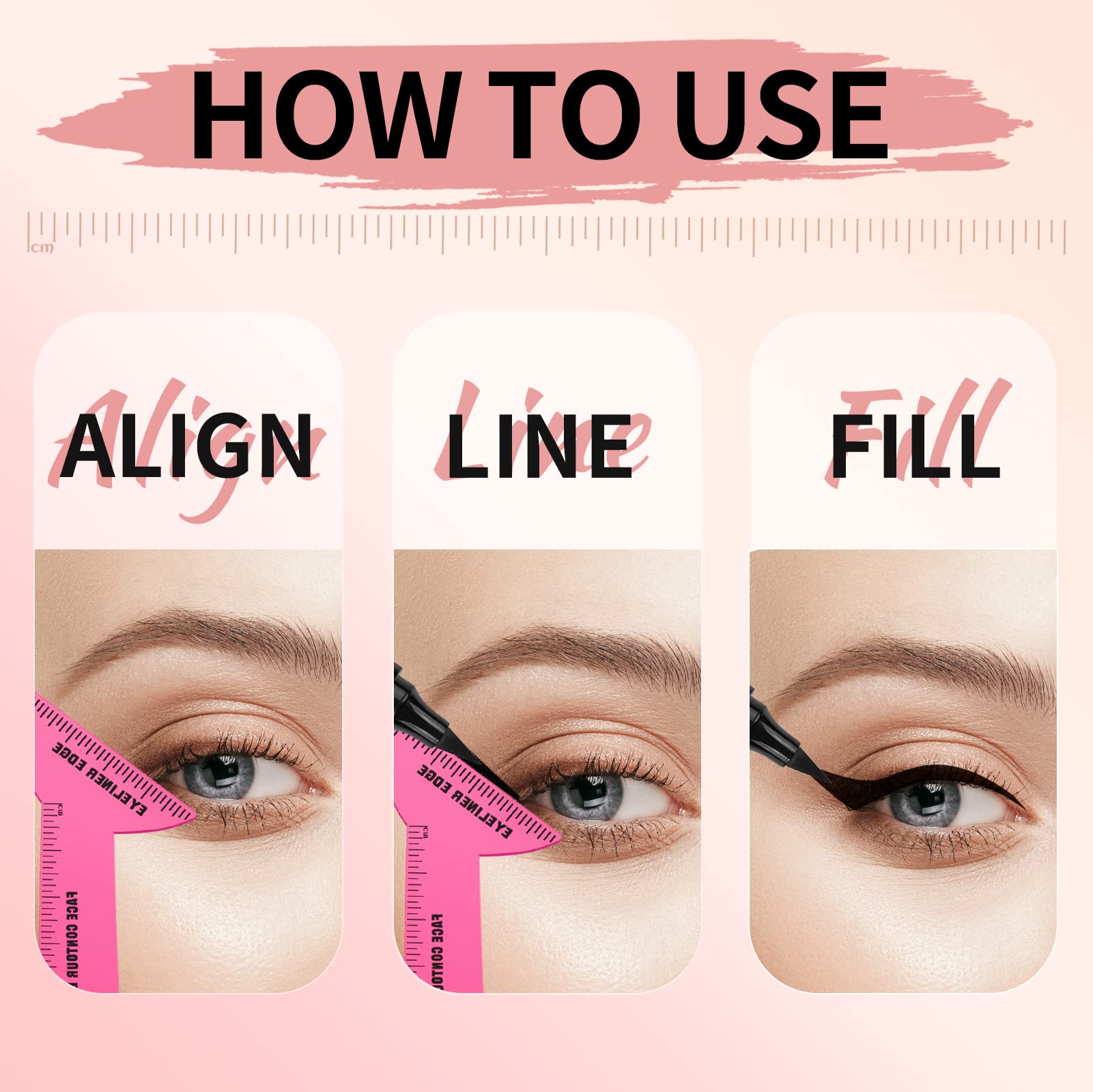 Cilrofelr 4 in 1 Eyeliner Stencils for Hooded Eyes, Reusable Eyeliner Stencils Tool, Multi-purpose Makeup Tool for Winged Eyeliner, Defined Eyebrows, Face Contour and Lip Line - Pink