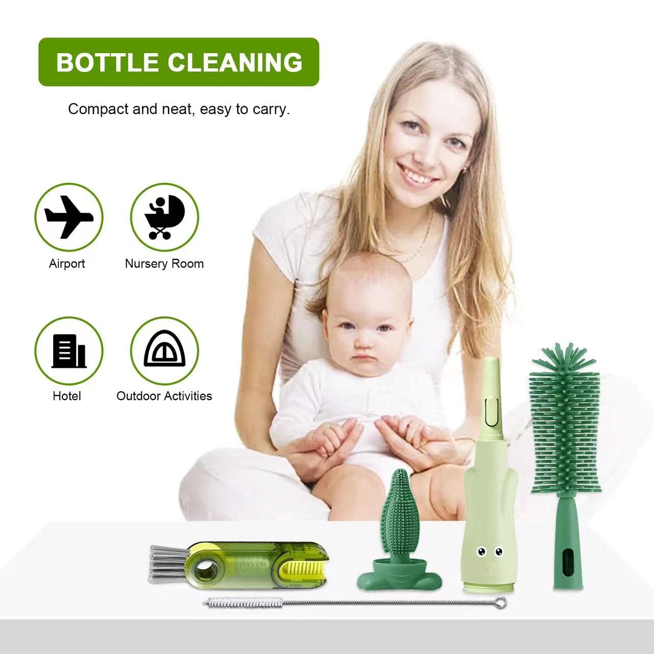 4 PCS Bottle Cleaner Brush, Nipple Cleaner, Straw Cleaner Brush, Multifunctional Cup Crevice Bottle Brush for Baby Bottles, Lid Detail, Washing Breast Pumps, Portable Baby Bottle Brush.