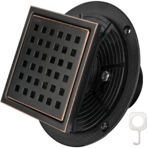 ticonn 4'' square floor shower drain, lattice square perforated pattern easy cleaning removable grate, rustproof sus 304 stainless steel (oil rubbed bronze, 4'')