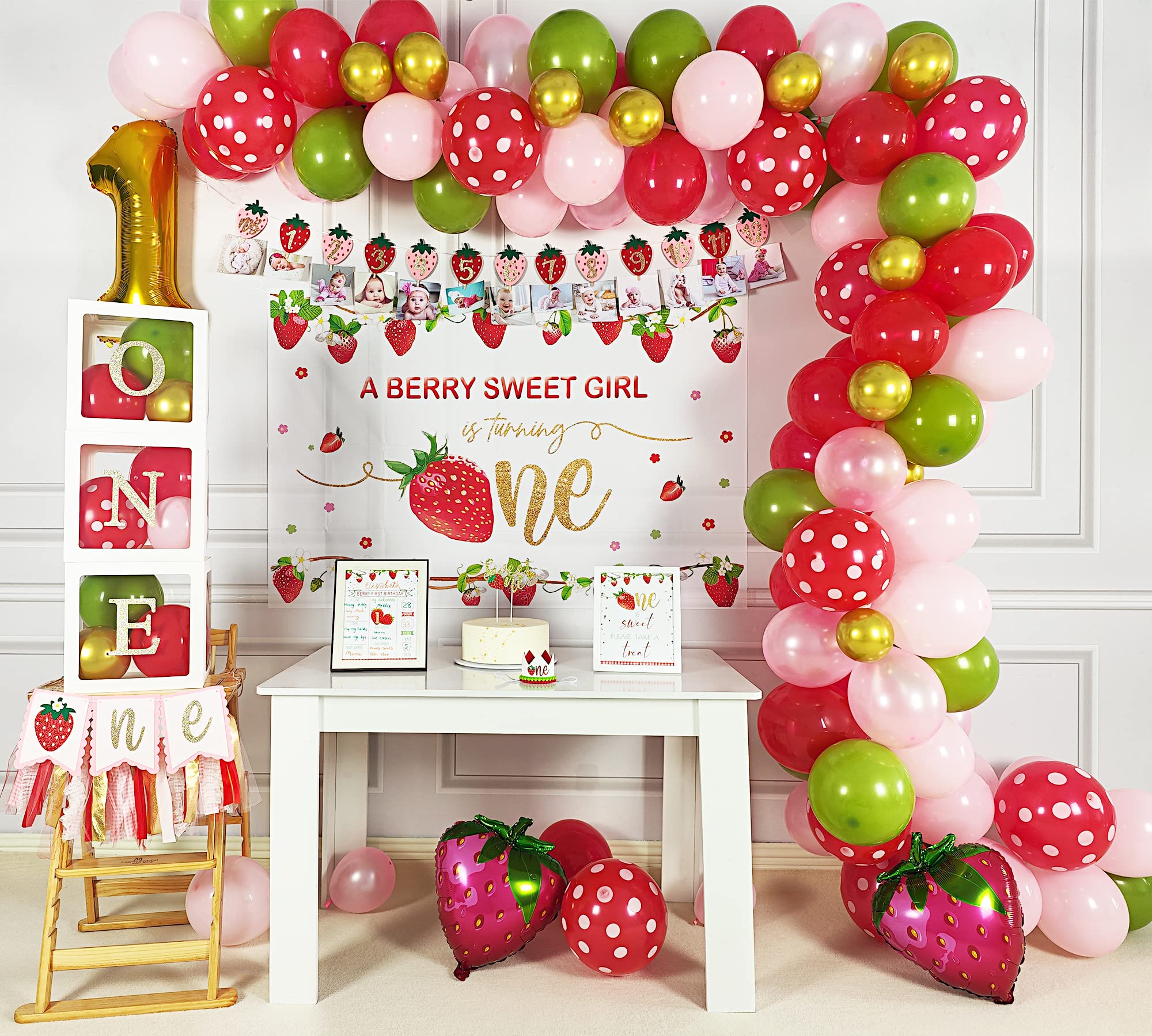 YSHMFEUX Strawberry 1st Birthday Decorations Party Supplies, Strawberry Sweet One Birthday Decor, Berry First Birthday Party Supplies, 1st Birthday g Girl Decoration