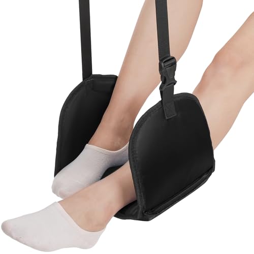 GobiSea Airplane Foot Rest Foot Hammock for Plane Travel - Portable Airplane Footrest Memory Foam Airplane Foot Hammock with Flat Rigid Base - Travel Essentials - Black