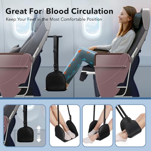 GobiSea Airplane Foot Rest Foot Hammock for Plane Travel - Portable Airplane Footrest Memory Foam Airplane Foot Hammock with Flat Rigid Base - Travel Essentials - Black