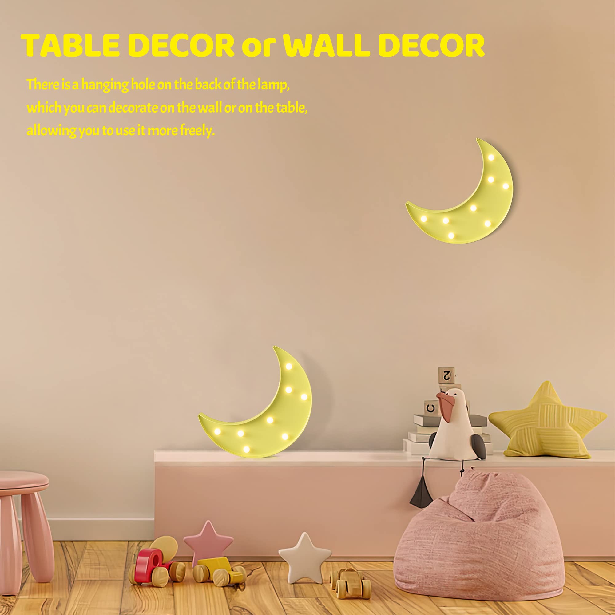 Ganrami Yellow Moon Decor Bedroom, Battery Powered Moon Night Light for Kids, Kids Room Decor, Baby Room Decor, Nursery Wall Decor, Kids Night Lights for Bedroom, Toddler Night Lights