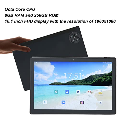 Tablet 10.1 inch Android 12 Tablet, 8GB RAM and 256GB ROM, Octa Core CPU, 5G WiFi, Support 4G Communication Network, Dual 16MP and 8MP Camera, Black