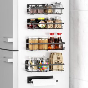 magnetic spice rack for refrigerator, magnetic shelf with paper towel holder, moveable kitchen refrigerator seasoning storage rack fridge magnet organizer, kitchen gadgets for refrigerator, microwave