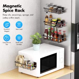 Magnetic Spice Rack for Refrigerator, Magnetic Shelf with Paper Towel Holder, Moveable Kitchen Refrigerator Seasoning Storage Rack Fridge Magnet Organizer, Kitchen Gadgets for Refrigerator, Microwave