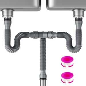 saint nieve flexible expandable p-trap kit for double kitchen sink drain - fits 1 1/2" or 1 1/4" pipes-complete with sealing ring, tape, and tubing - perfect for kitchen, bathroom, and restroom use