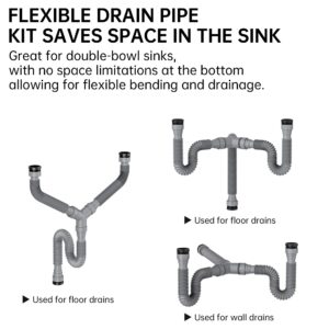 SAINT NIEVE Flexible Expandable P-Trap Kit for Double Kitchen Sink Drain - Fits 1 1/2" or 1 1/4" Pipes-Complete with Sealing Ring, Tape, and Tubing - Perfect for Kitchen, Bathroom, and Restroom Use