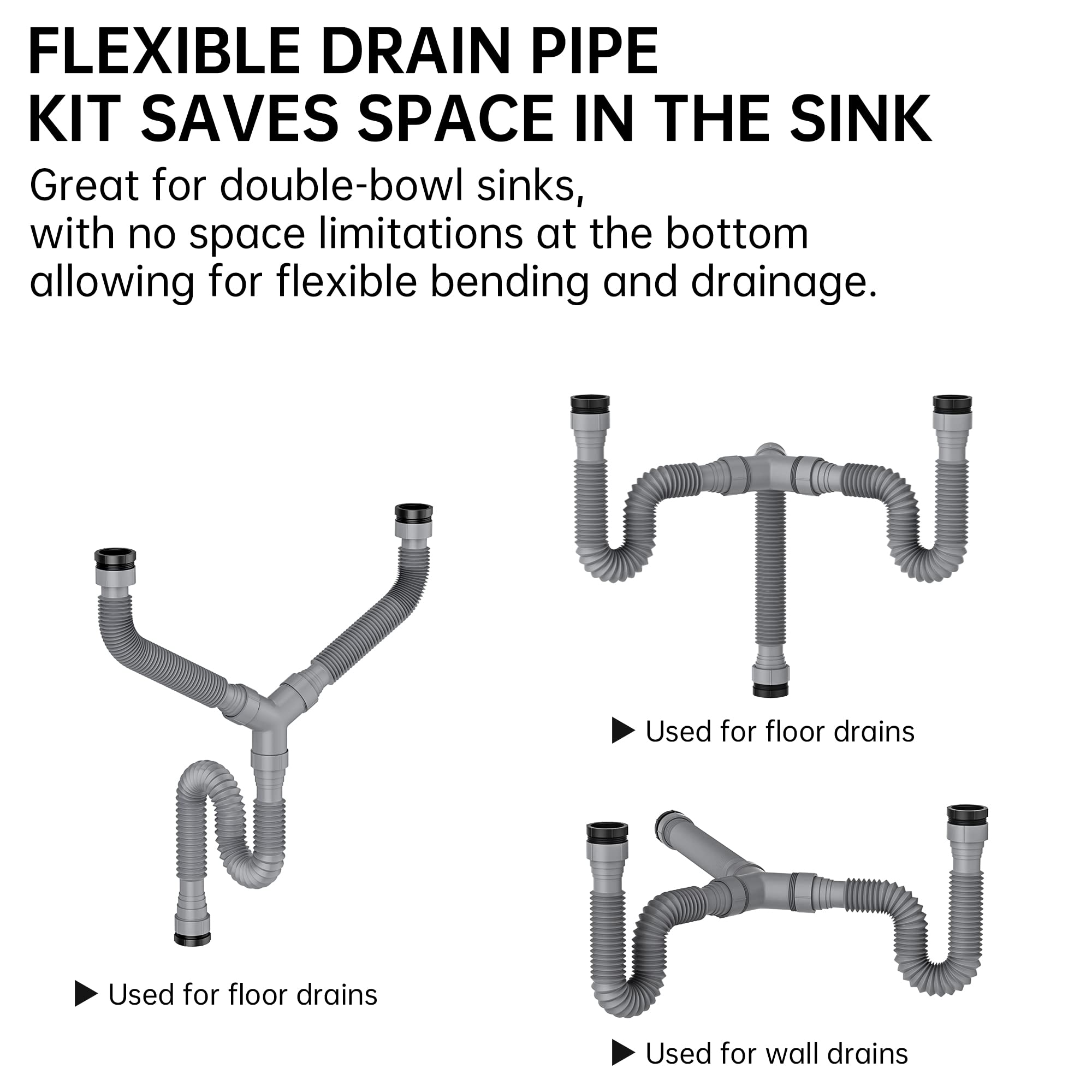SAINT NIEVE Flexible Expandable P-Trap Kit for Double Kitchen Sink Drain - Fits 1 1/2" or 1 1/4" Pipes-Complete with Sealing Ring, Tape, and Tubing - Perfect for Kitchen, Bathroom, and Restroom Use