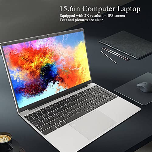 Acogedor 15.6 Inch Full HD Windows 11 Laptop, 16GB RAM and 256GB SSD, with Fingerprint Unlock, Backlight Keyboard, Webcam, Quad Core CPU with 4 Threads, Silver