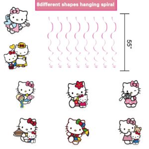 Kitty Birthday Party Supplies Banner and 8*Hanging Swirls for Kitty Birthday Decorations, Kids Boys and Girls for Birthday Party Decorations Happy Theme.